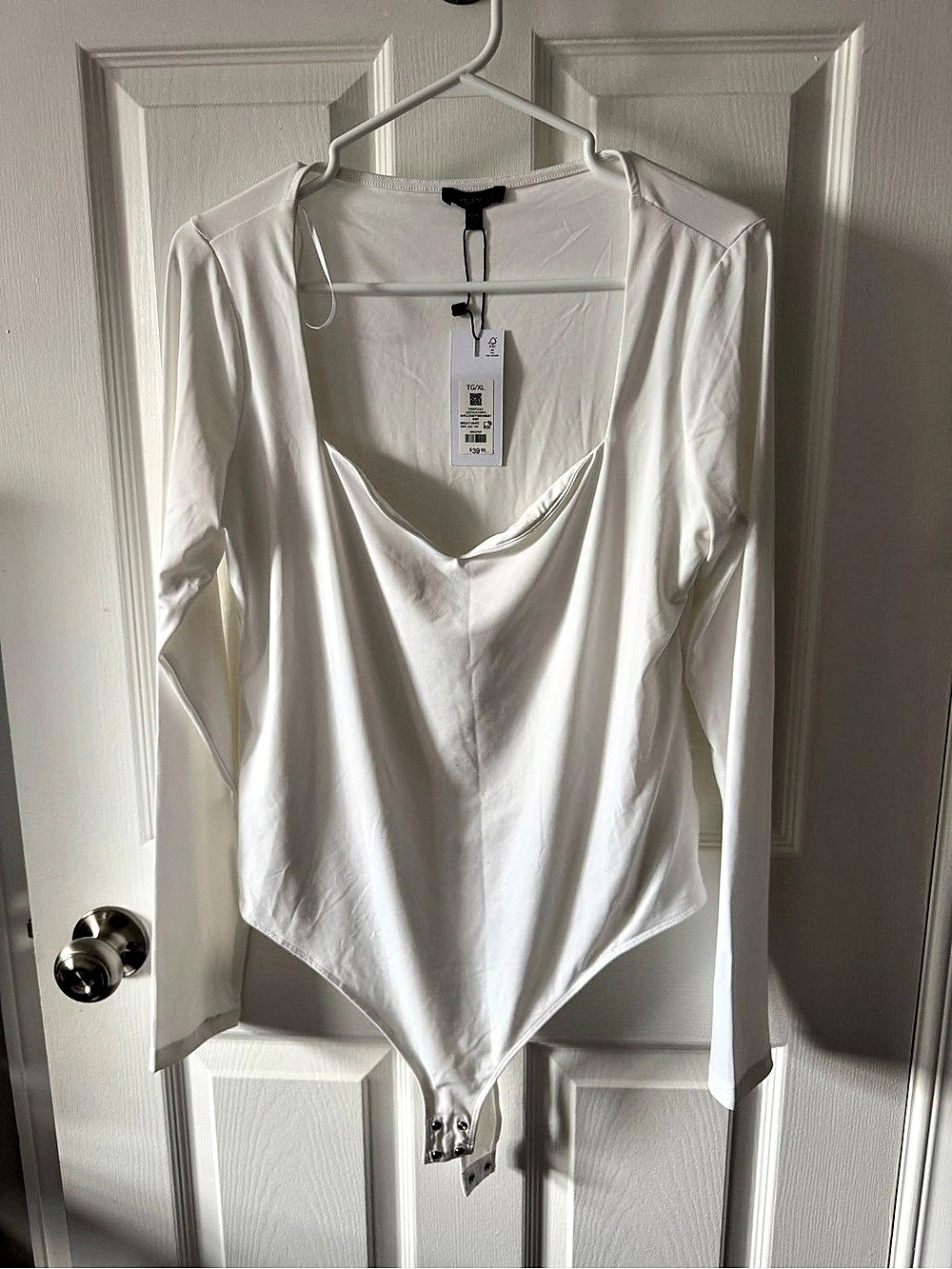 Dynamite Raye LS Sculpt Sweetheart Bodysuit White XL NWT